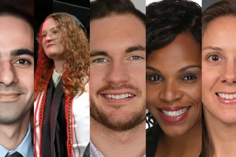 A photo collage of five people.
