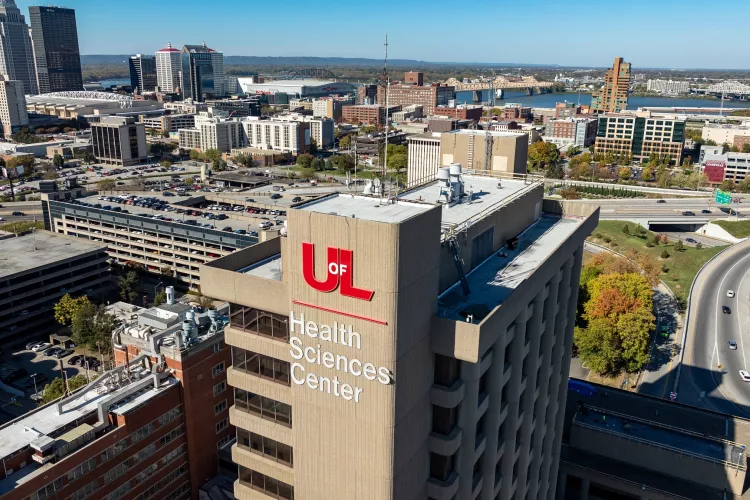 High angle shot of the Health Sciences Center tower
