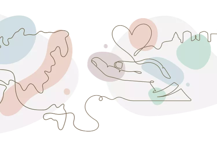 An abstract, continuous-line illustration