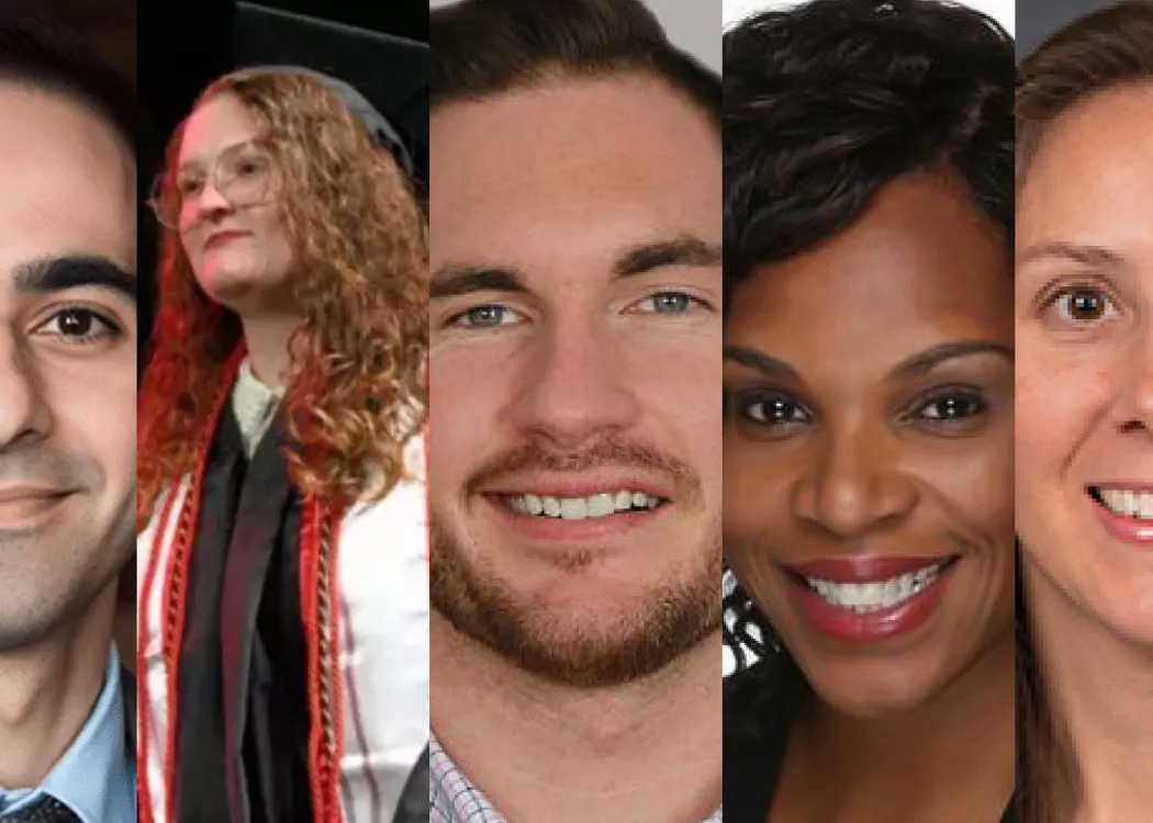 A photo collage of five people.