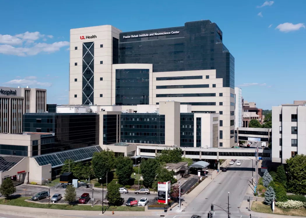 Large multi-story buildings with pedways across city street