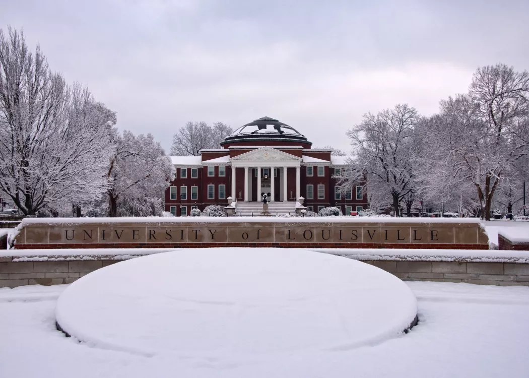 Snow covering Grawemeyer Hall.
