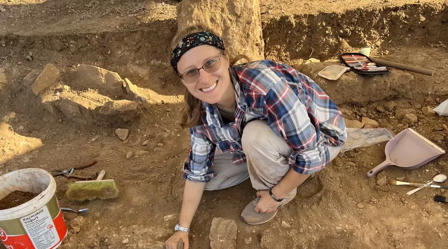 Woman at archaeological dig