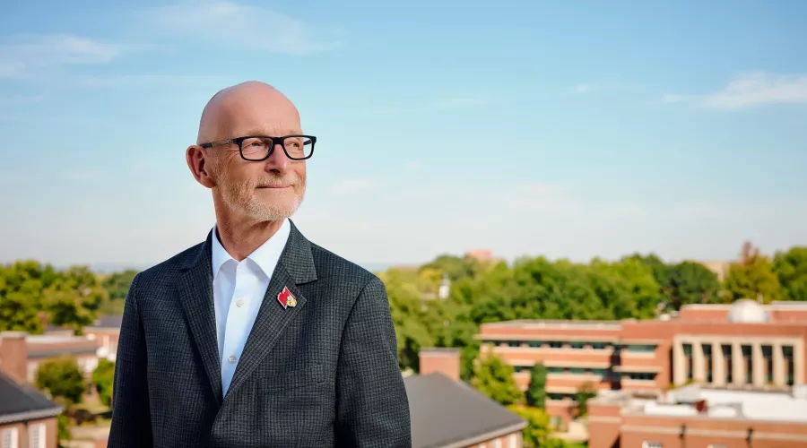 President Gerry Bradley looking out across campus