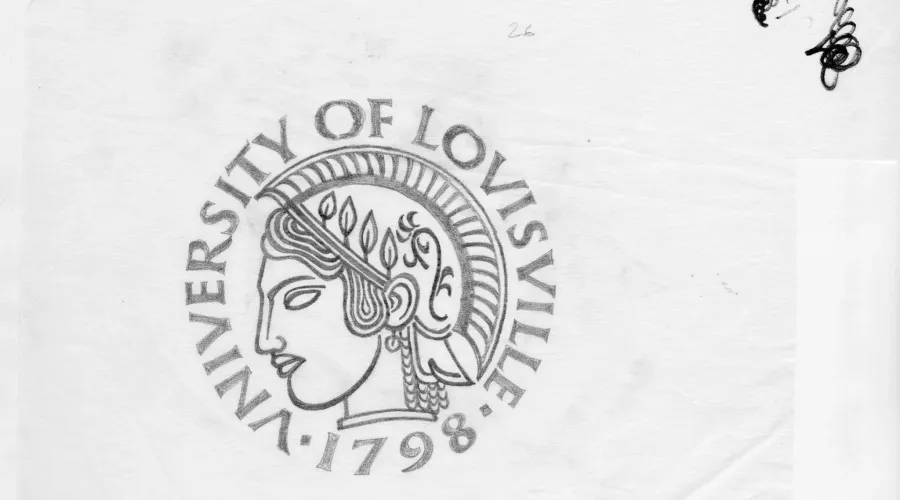 A rough sketch of UofL's Minerva seal.