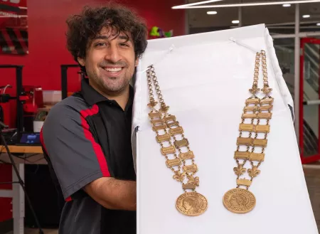 Luis Rodriguez 3D printed a lighter weight replica of the metal medallion necklace worn by UofL's president in commencement and other ceremonies.