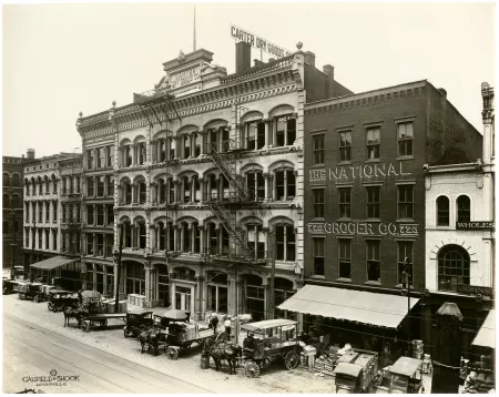 A black and white image of a street scene of West Main Street in downtown Louisville in 1922.
